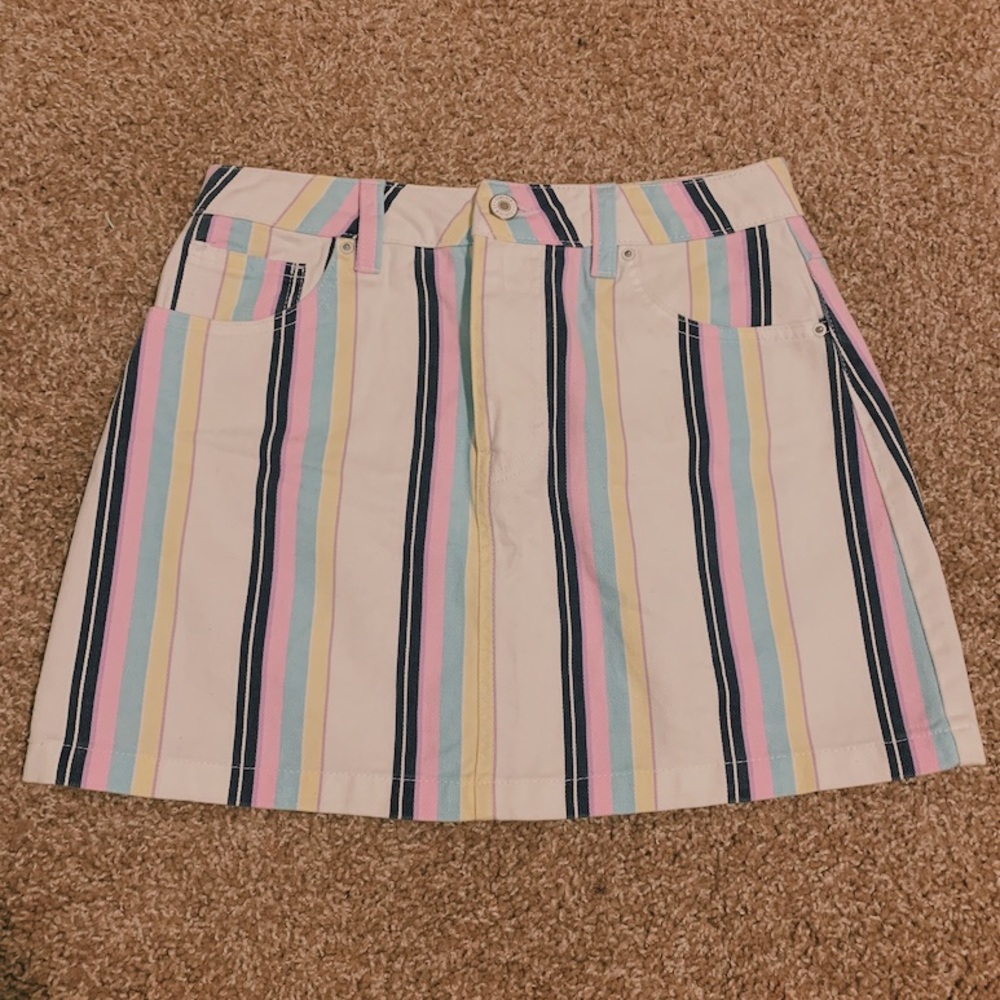 fun stripe denim mini skirt pastel bright